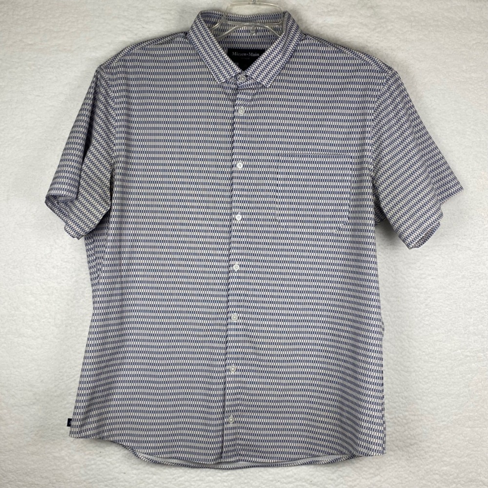 Mizzen+Main Leeward Men XL Trim Blue Geometric Short Sleeve Button Down 1WS-1230